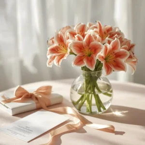 Salmon Alstroemerias With Vase