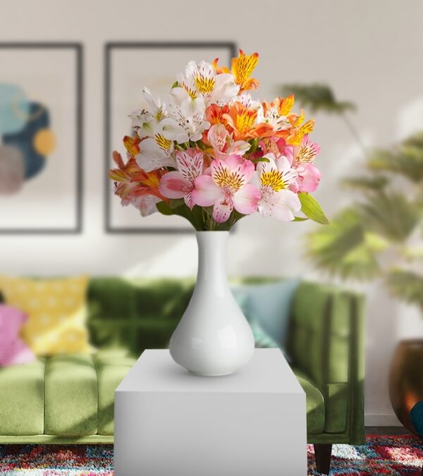Salmon Alstroemerias With Vase