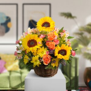 Yellow and Orange Sunflower Basket