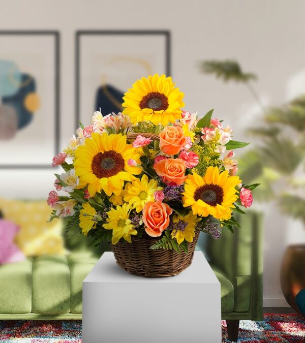 Yellow and Orange Sunflower Basket