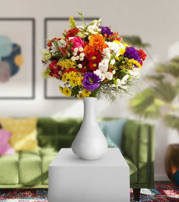 Mix Alstroemerias With White Vase