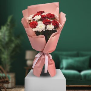 Pure White and Red Chrysanthemum Bouquet