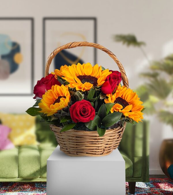 Yellow and Rose Sunflower Basket