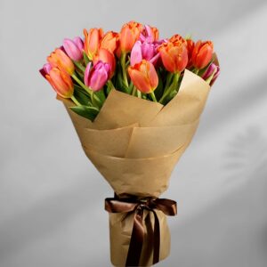 Orange and Pink Heart Touching Tulips