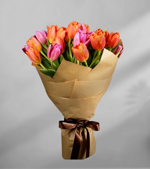 Orange and Pink Heart Touching Tulips