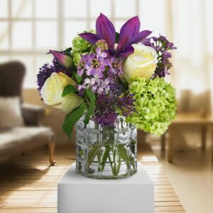 Mix Variety of Hydrangeas With Aqua Vase
