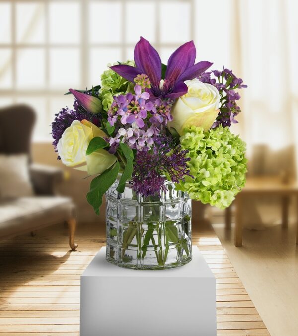 Mix Variety of Hydrangeas With Aqua Vase