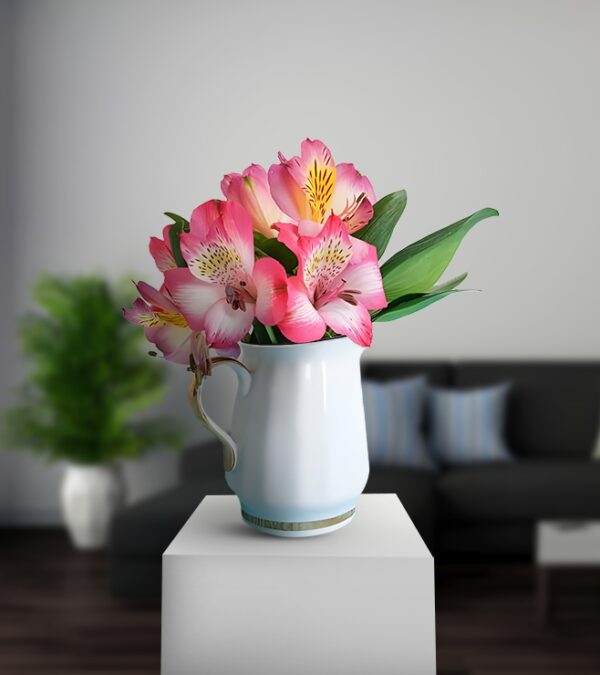 Pink Alstroemerias With Cup of Vase