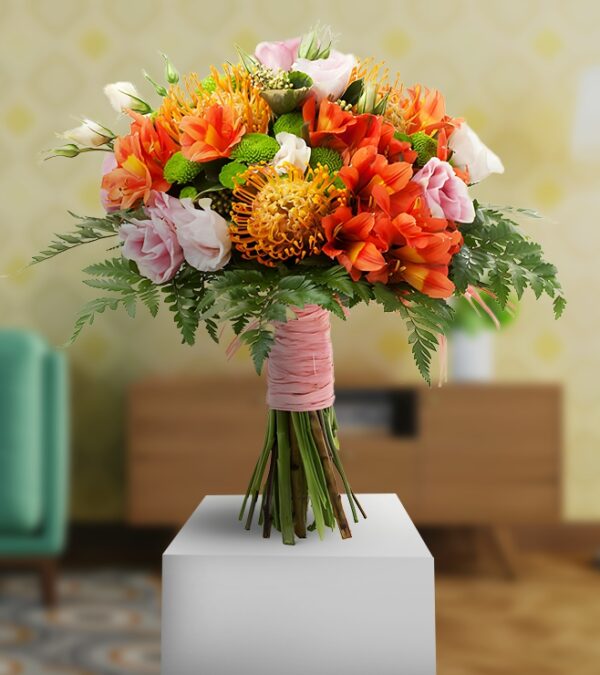 Orange and Pink Alstroemerias Bunch