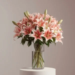 Aqua Pink and White Lilies