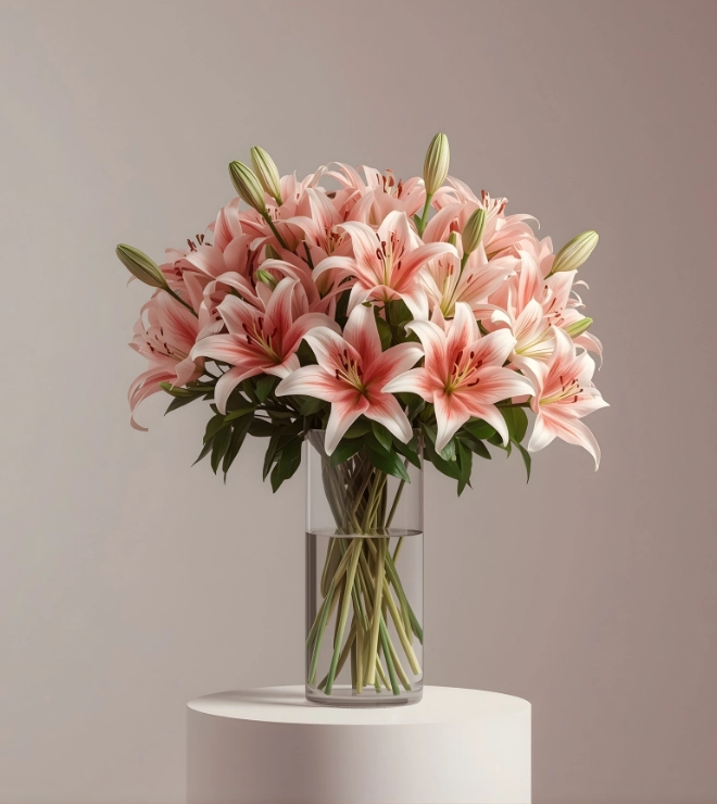 Aqua Pink and White Lilies