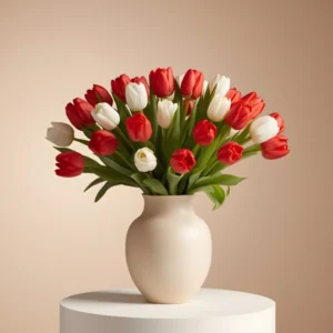 Dusty Red and White Tulips