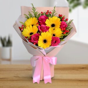 Express with two Gerberas - Yellow & Pink