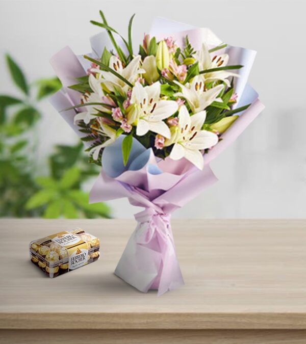 Twist of Two White Lilies Bouquet