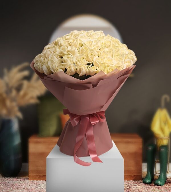 Blushing White Roses Bouquet