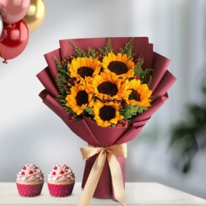 Yellow Sunflower With Red Bouquet