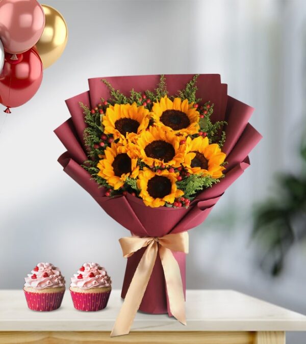 Yellow Sunflower With Red Bouquet