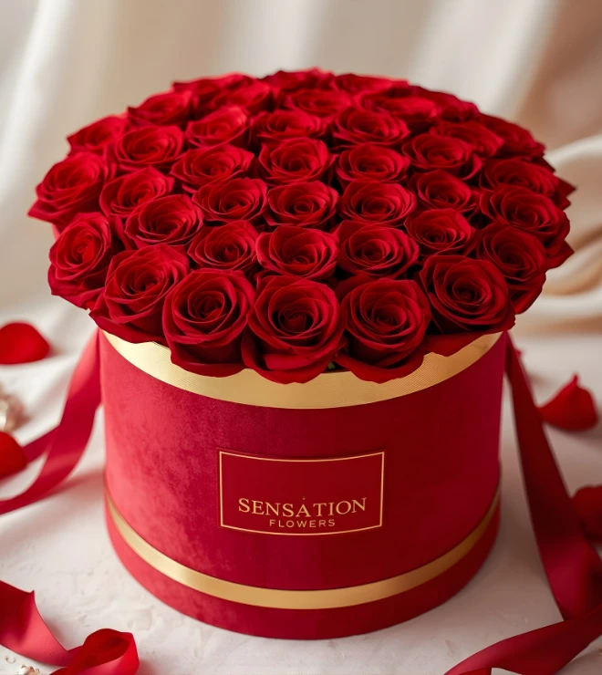 Luxury Red Roses in Velvet Box