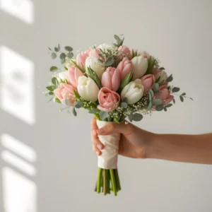 Pink & White Tulip Bridal Bouquet
