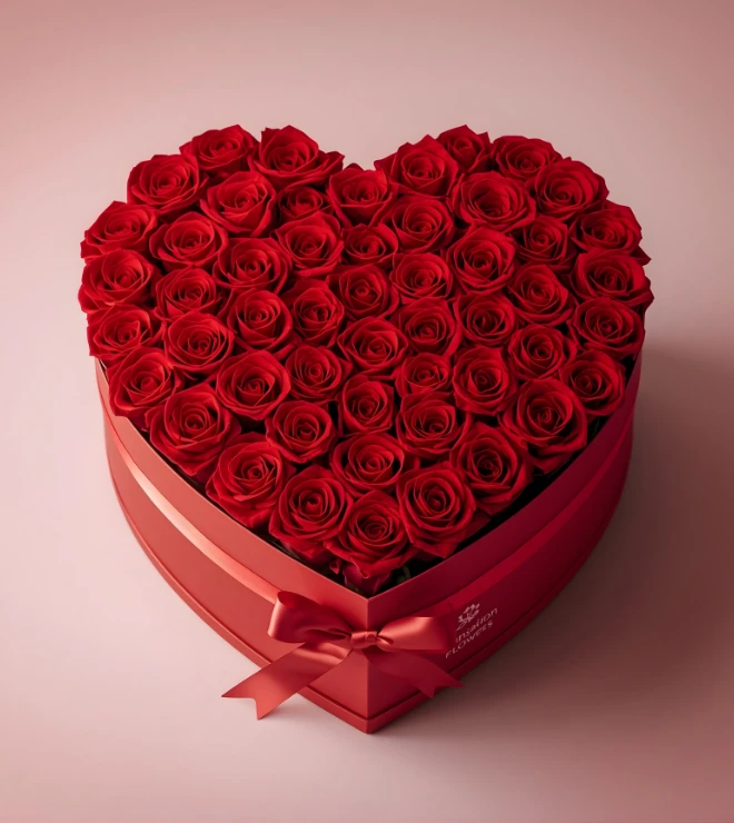 Romantic Heart-Shaped Red Rose Box