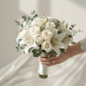 White Lilies & Roses Bridal Bouquet